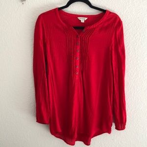 Lucky Brand Red Tunic Top Size M 1/2 button up long sleeves